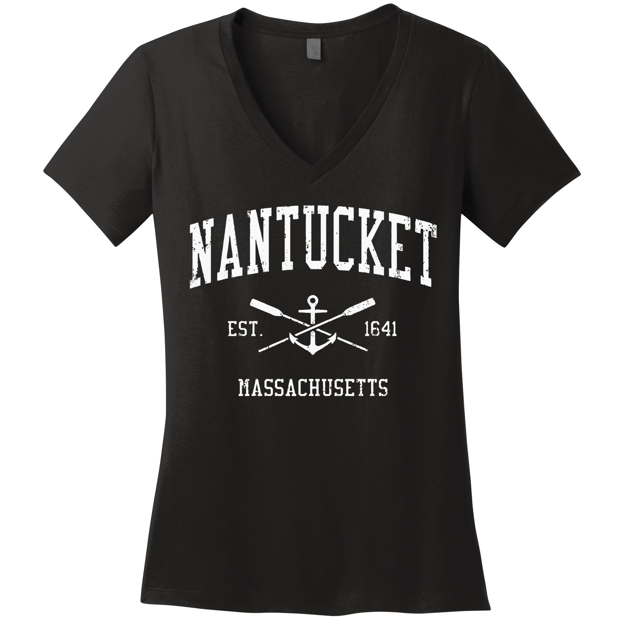 Nantucket Ma Vintage Crossed Oars & Boat Anchor Sports Women's V-Neck T-Shirt