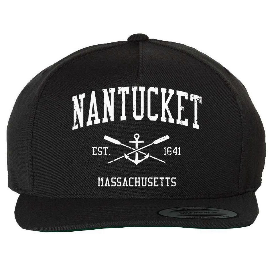 Nantucket Ma Vintage Crossed Oars & Boat Anchor Sports Wool Snapback Cap