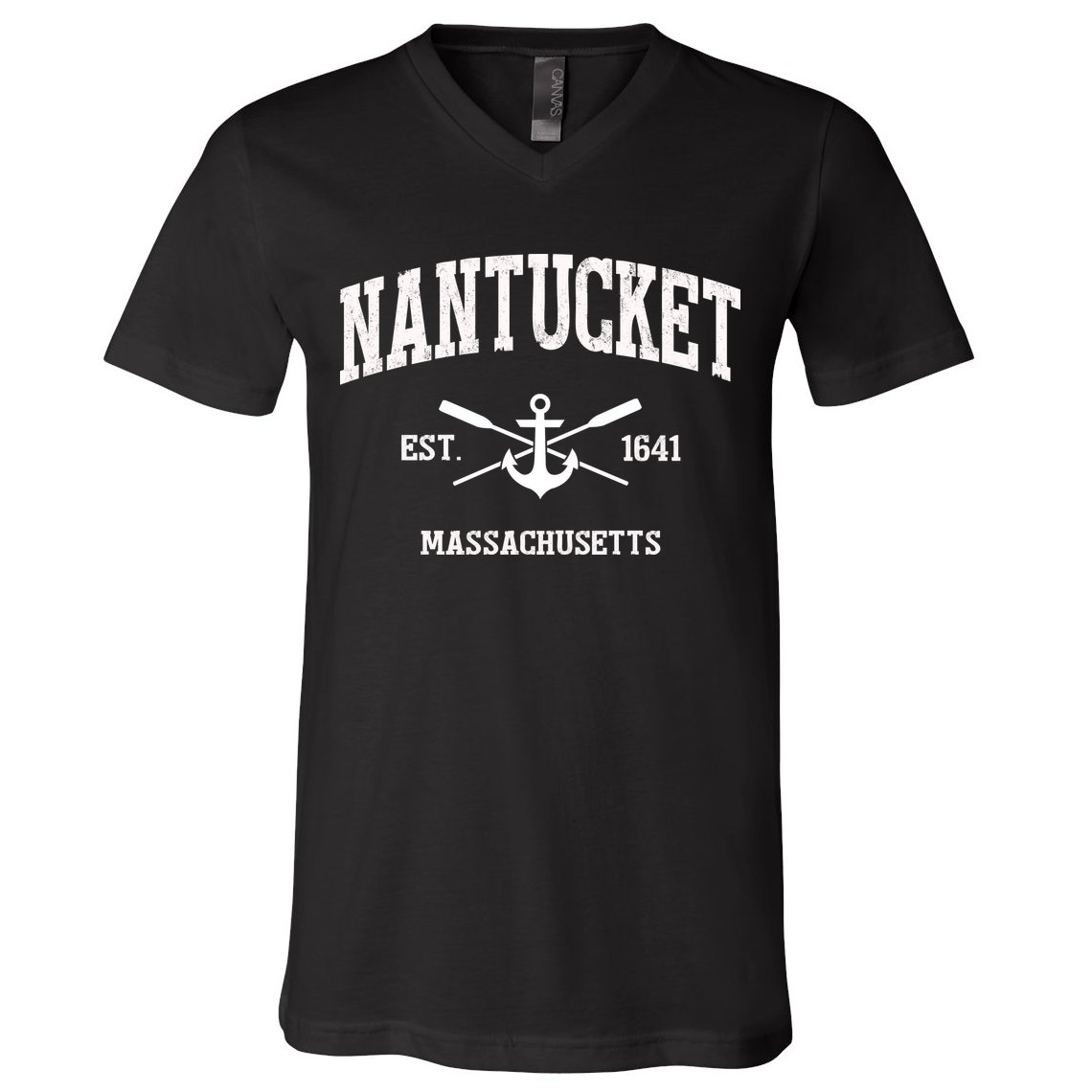 Nantucket Ma Vintage Crossed Oars And Boat Anchor Sports Funny Gift V-Neck T-Shirt
