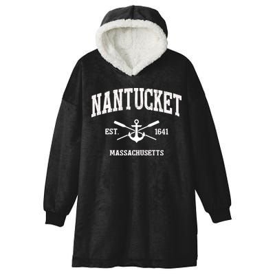 Nantucket Ma Vintage Crossed Oars And Boat Anchor Sports Funny Gift Hooded Wearable Blanket