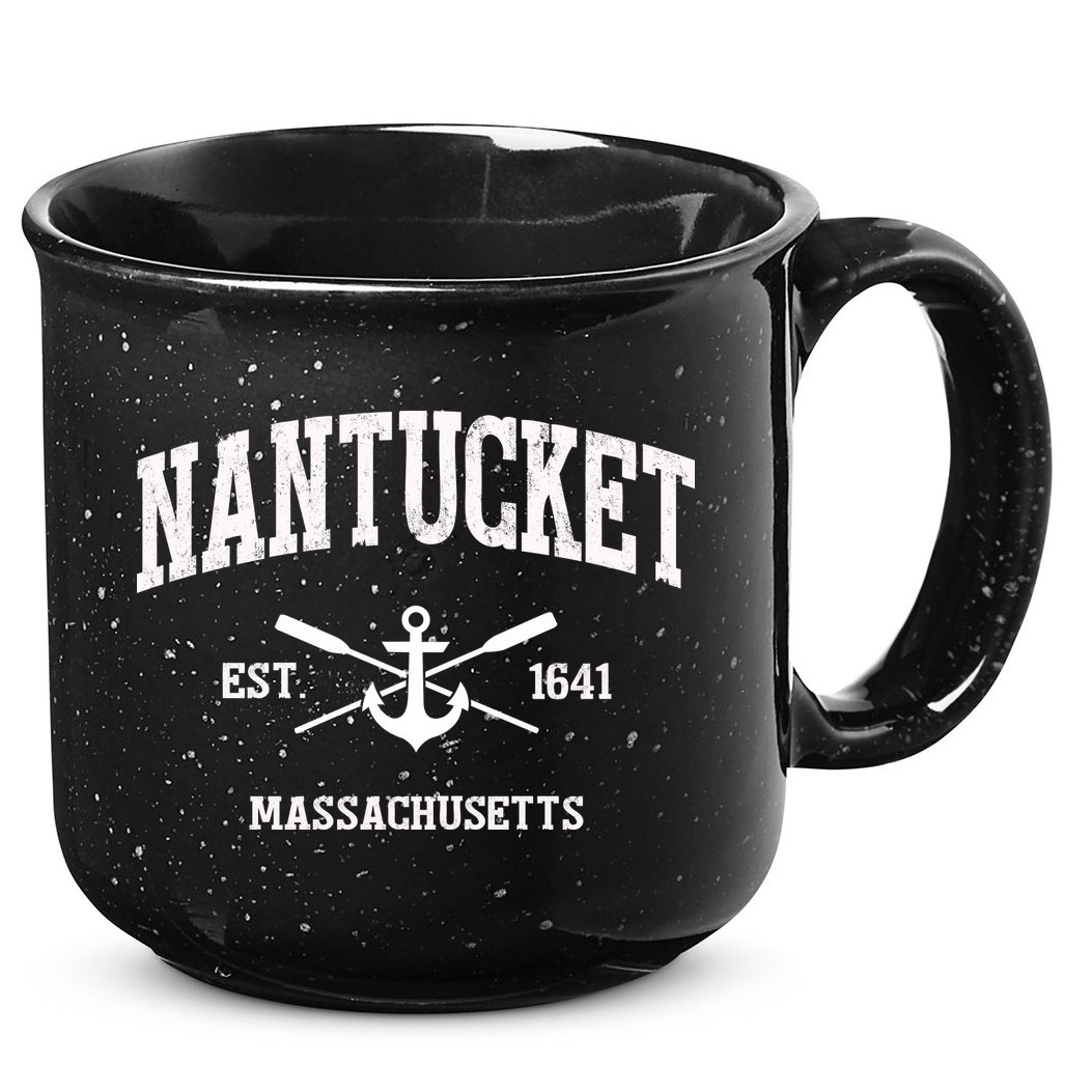 Nantucket Ma Vintage Crossed Oars And Boat Anchor Sports Funny Gift 15oz Campfire Ceramic Mug