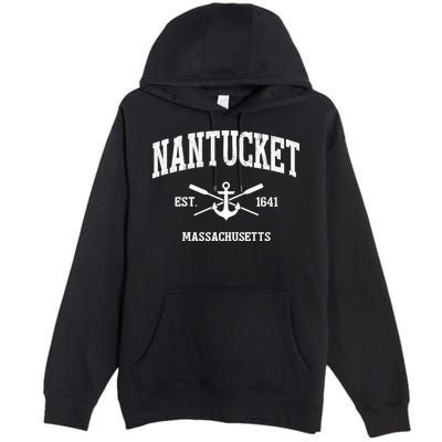 Nantucket Ma Vintage Crossed Oars And Boat Anchor Sports Funny Gift Premium Pullover Hoodie