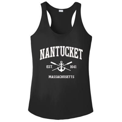 Nantucket Ma Vintage Crossed Oars And Boat Anchor Sports Funny Gift Ladies PosiCharge Competitor Racerback Tank