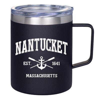 Nantucket Ma Vintage Crossed Oars And Boat Anchor Sports Funny Gift 12oz Stainless Steel Coffee Mug