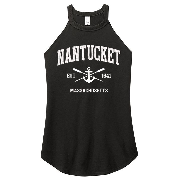 Nantucket Ma Vintage Crossed Oars And Boat Anchor Sports Funny Gift Women's Perfect Tri Rocker Tank