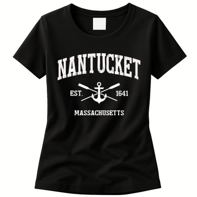 Nantucket Ma Vintage Crossed Oars And Boat Anchor Sports Funny Gift Womens T-Shirt