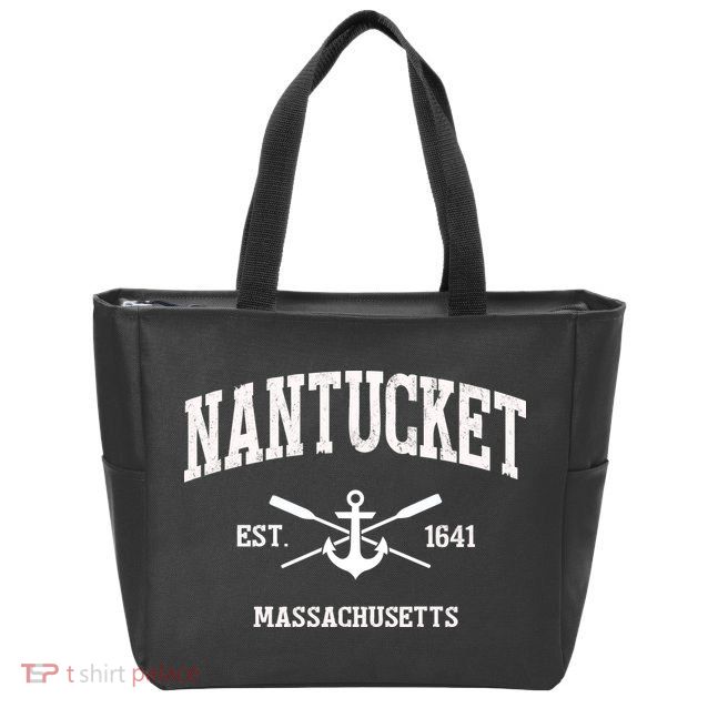 Nantucket Ma Vintage Crossed Oars And Boat Anchor Sports Funny Gift Zip Tote Bag