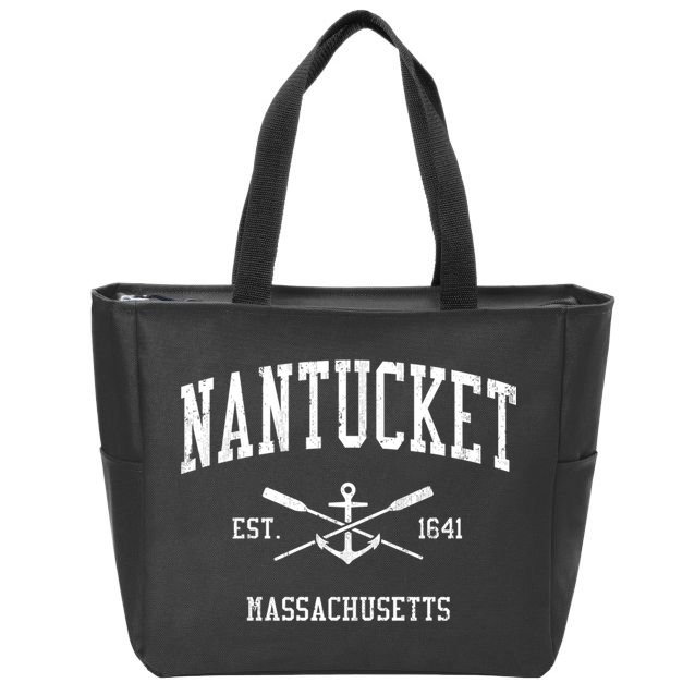 Nantucket Ma Vintage Crossed Oars And Boat Anchor Sports Funny Gift Zip Tote Bag