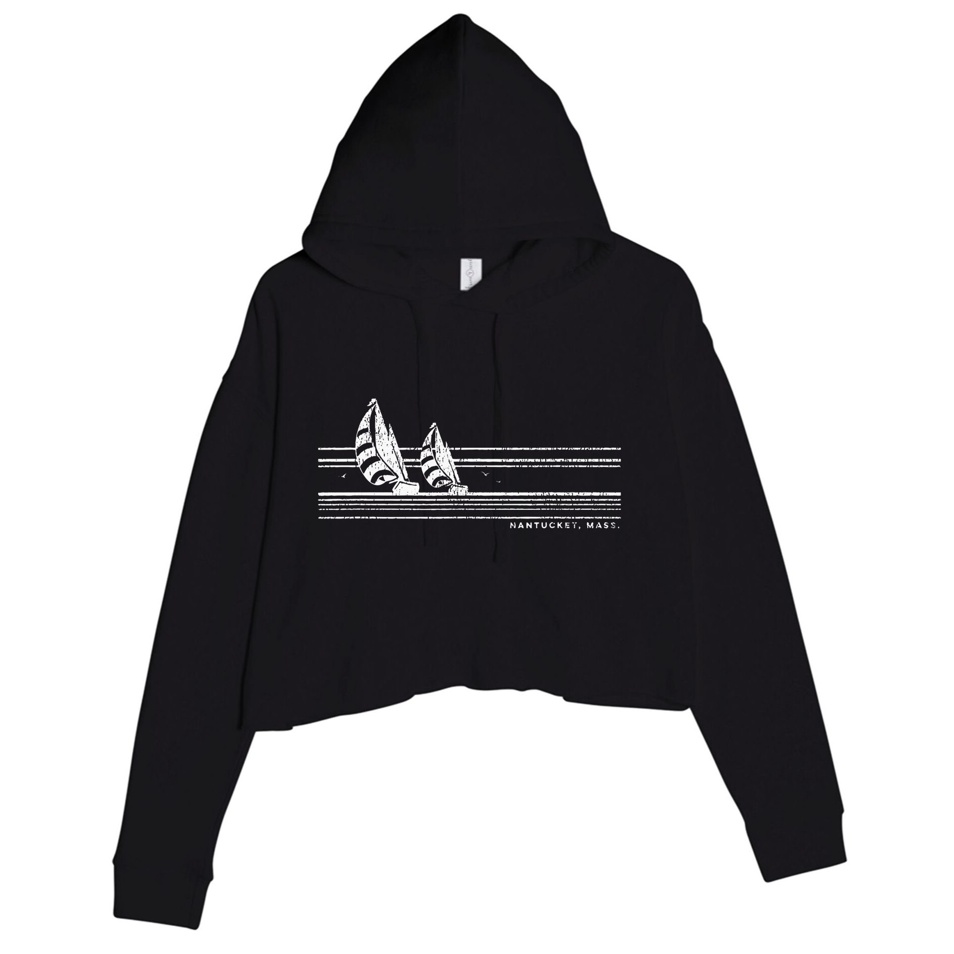 Nantucket Ma Vintage Sailing 70s Nautical Sailboat Crop Fleece Hoodie