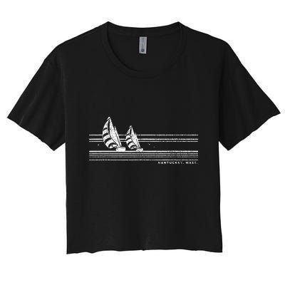 Nantucket Ma Vintage Sailing 70s Nautical Sailboat Crop Top