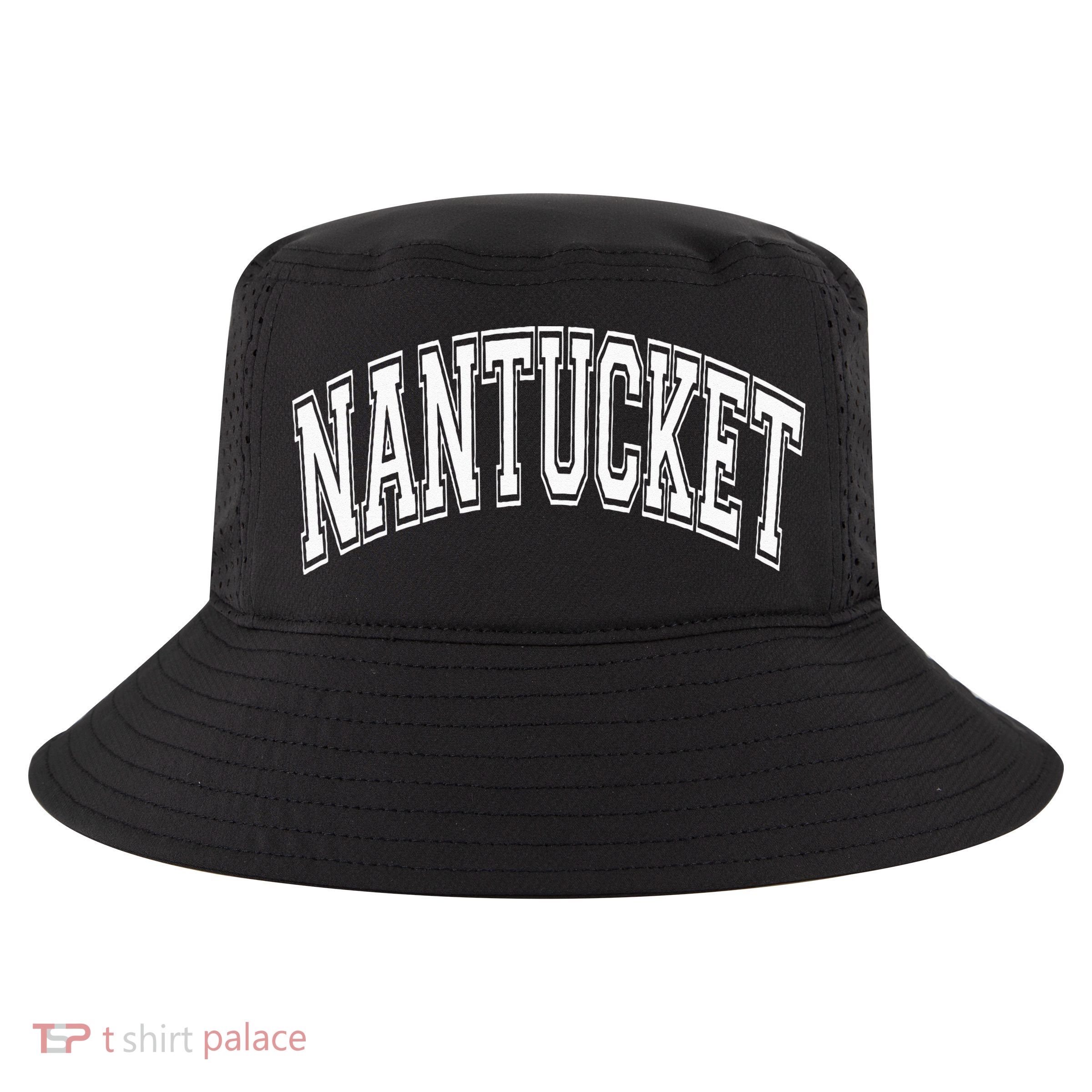 Nantucket Massachusetts Varsity Style Pink With White Text Cool Comfort Performance Bucket Hat