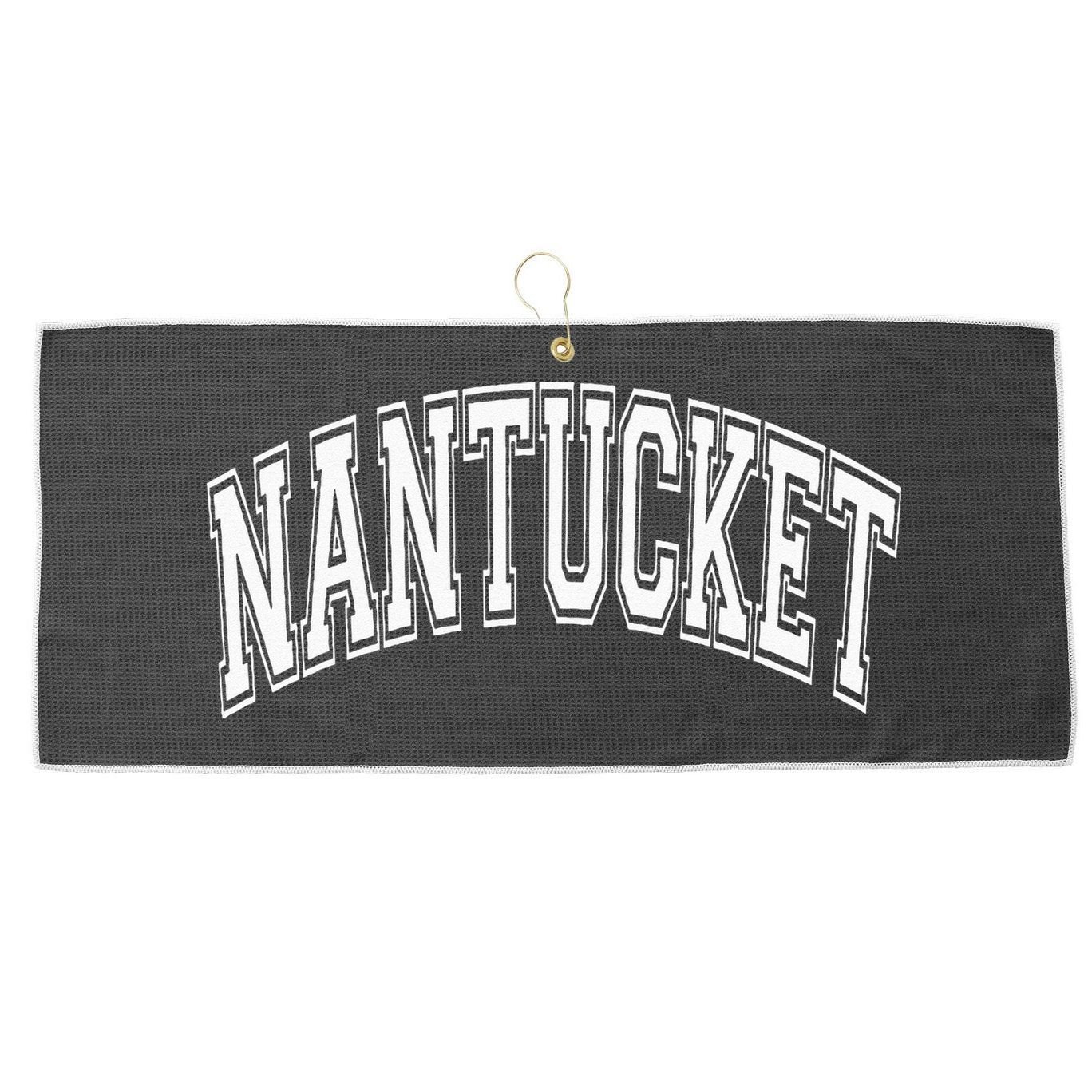 Nantucket Massachusetts Varsity Style Pink With White Text Large Microfiber Waffle Golf Towel