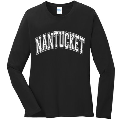 Nantucket Massachusetts Varsity Style Pink With White Text Ladies Long Sleeve Shirt