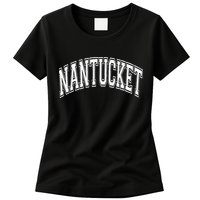 Nantucket Massachusetts Varsity Style Pink With White Text Womens T-Shirt