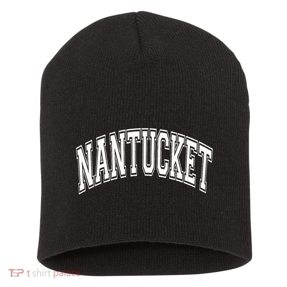 Nantucket Massachusetts Varsity Style Pink With White Text Short Acrylic Beanie