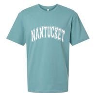 Nantucket Massachusetts Varsity Style Pink With White Text Sueded Cloud Jersey T-Shirt