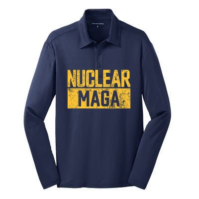 Nuclear Maga Vintage Distressed Nuclear Maga Silk Touch Performance Long Sleeve Polo