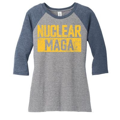 Nuclear Maga Vintage Distressed Nuclear Maga Women's Tri-Blend 3/4-Sleeve Raglan Shirt