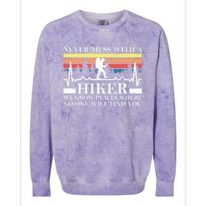 Never Mess With A Hiker Gift Colorblast Crewneck Sweatshirt