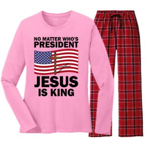 No Matter WhoS President Jesus Is King Women's Long Sleeve Flannel Pajama Set 