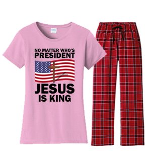 No Matter WhoS President Jesus Is King Women's Flannel Pajama Set