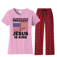 No Matter WhoS President Jesus Is King Women's Flannel Pajama Set