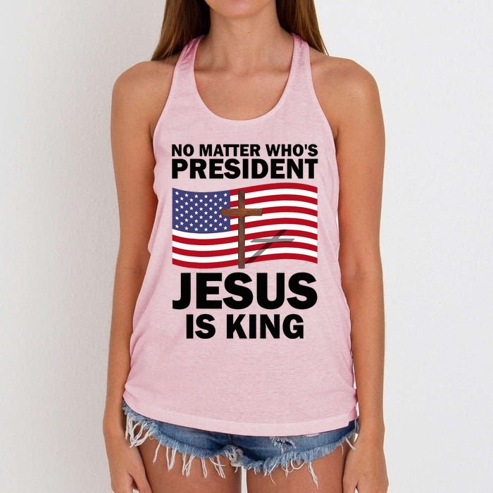 No Matter WhoS President Jesus Is King Women's Knotted Racerback Tank