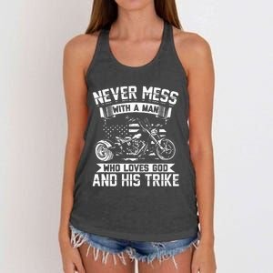 Never Mess With A Man Who Loves God And His Trike Women's Knotted Racerback Tank