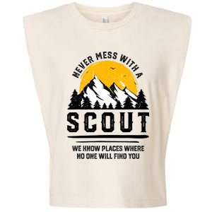 Never Mess With A Scout Funny Camping Proud Scout Scouting Garment-Dyed Women's Muscle Tee