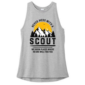 Never Mess With A Scout Funny Camping Proud Scout Scouting Ladies PosiCharge Tri-Blend Wicking Tank