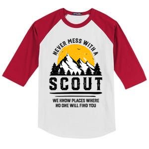 Never Mess With A Scout Funny Camping Proud Scout Scouting Kids Colorblock Raglan Jersey