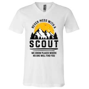 Never Mess With A Scout Funny Camping Proud Scout Scouting V-Neck T-Shirt