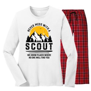 Never Mess With A Scout Funny Camping Proud Scout Scouting Women's Long Sleeve Flannel Pajama Set 