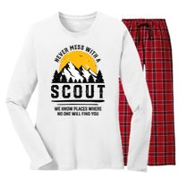 Never Mess With A Scout Funny Camping Proud Scout Scouting Women's Long Sleeve Flannel Pajama Set 