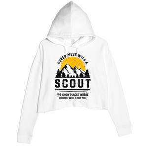 Never Mess With A Scout Funny Camping Proud Scout Scouting Crop Fleece Hoodie