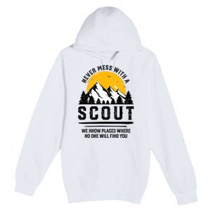 Never Mess With A Scout Funny Camping Proud Scout Scouting Premium Pullover Hoodie