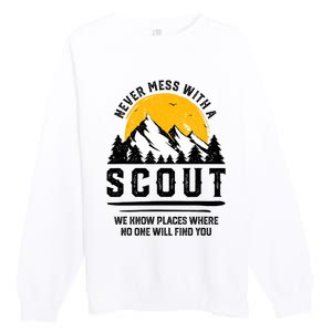 Never Mess With A Scout Funny Camping Proud Scout Scouting Premium Crewneck Sweatshirt