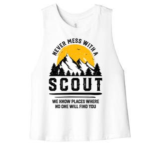 Never Mess With A Scout Funny Camping Proud Scout Scouting Women's Racerback Cropped Tank