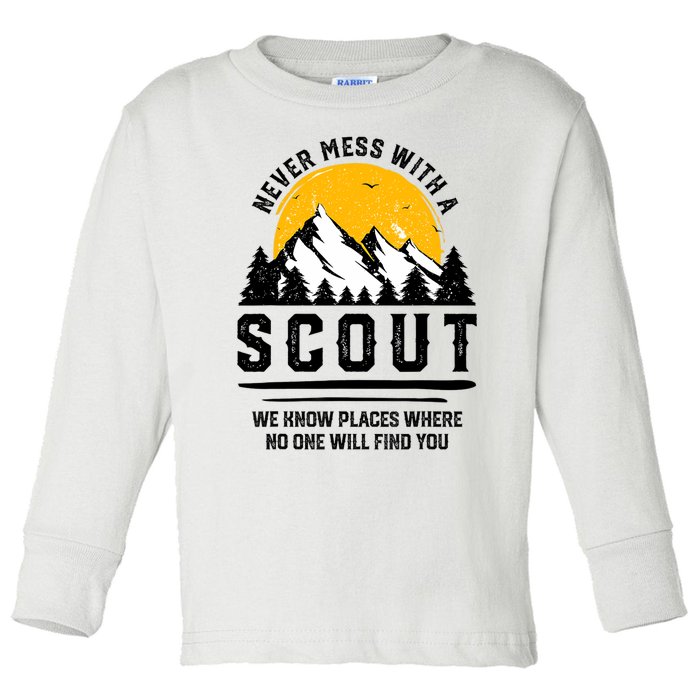 Never Mess With A Scout Funny Camping Proud Scout Scouting Toddler Long Sleeve Shirt