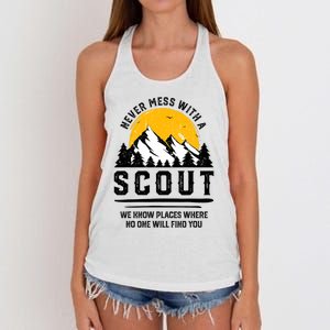 Never Mess With A Scout Funny Camping Proud Scout Scouting Women's Knotted Racerback Tank