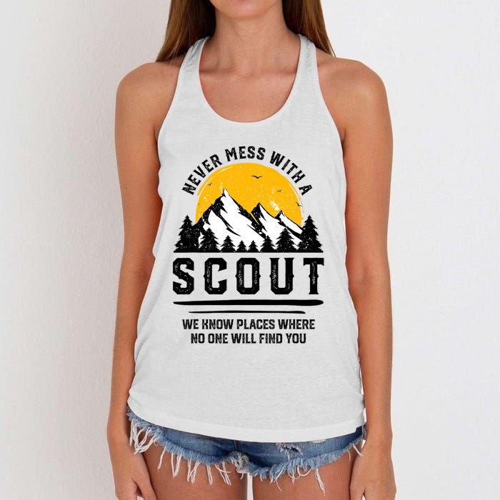 Never Mess With A Scout Funny Camping Proud Scout Scouting Women's Knotted Racerback Tank