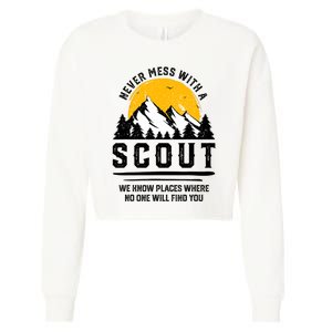 Never Mess With A Scout Funny Camping Proud Scout Scouting Cropped Pullover Crew