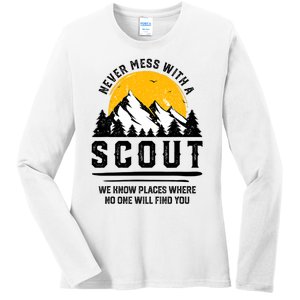 Never Mess With A Scout Funny Camping Proud Scout Scouting Ladies Long Sleeve Shirt