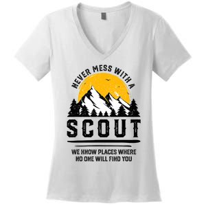 Never Mess With A Scout Funny Camping Proud Scout Scouting Women's V-Neck T-Shirt