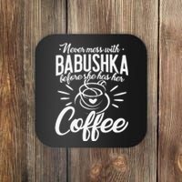 Never Mess With Babushka Coffee Russian Grandma Mother's Day Coaster