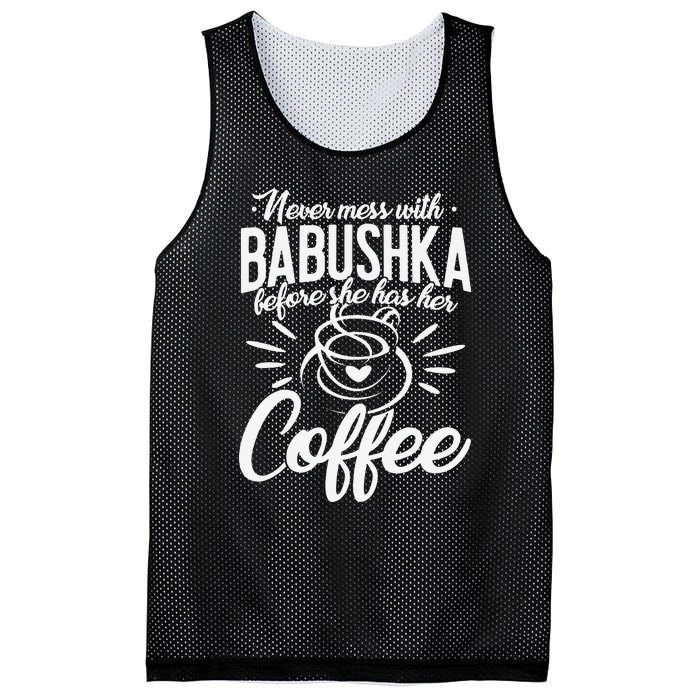 Never Mess With Babushka Coffee Russian Grandma Mother's Day Mesh Reversible Basketball Jersey Tank