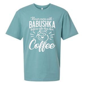 Never Mess With Babushka Coffee Russian Grandma Mother's Day Sueded Cloud Jersey T-Shirt