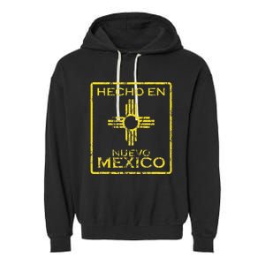 New Mexico Zia Symbol Distressed Hecho En New Mexico Garment-Dyed Fleece Hoodie