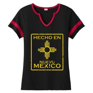 New Mexico Zia Symbol Distressed Hecho En New Mexico Ladies Halftime Notch Neck Tee