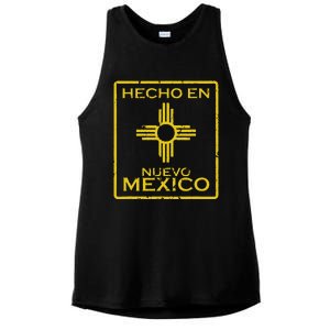 New Mexico Zia Symbol Distressed Hecho En New Mexico Ladies PosiCharge Tri-Blend Wicking Tank